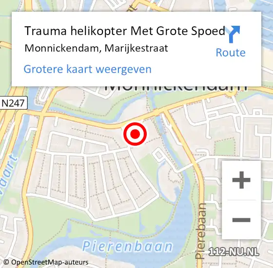 Locatie op kaart van de 112 melding: Trauma helikopter Met Grote Spoed Naar Monnickendam, Marijkestraat op 14 september 2023 14:58