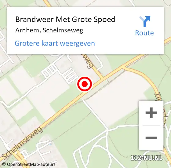 Locatie op kaart van de 112 melding: Brandweer Met Grote Spoed Naar Arnhem, Schelmseweg op 14 september 2023 15:24
