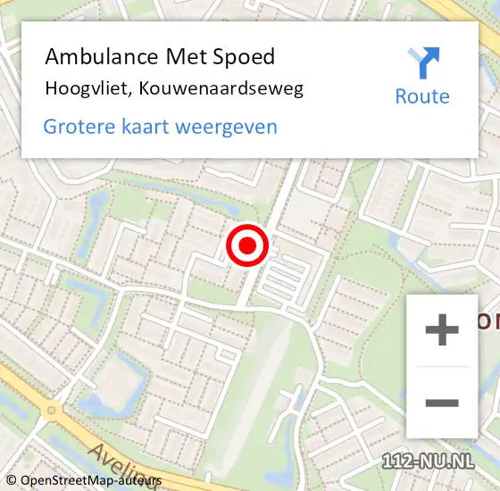 Locatie op kaart van de 112 melding: Ambulance Met Spoed Naar Hoogvliet, Kouwenaardseweg op 14 september 2023 16:11