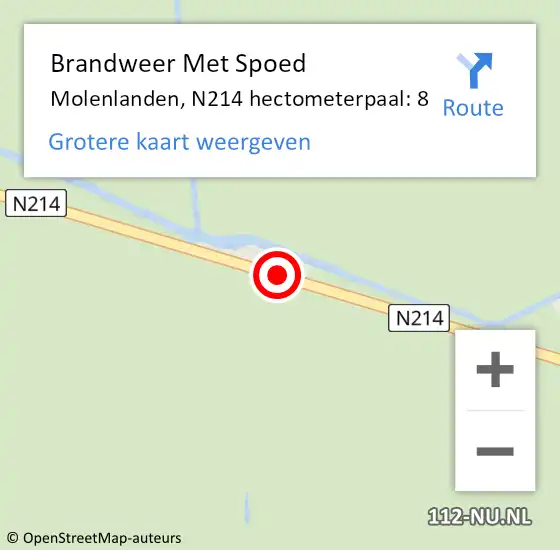Locatie op kaart van de 112 melding: Brandweer Met Spoed Naar Molenlanden, N214 hectometerpaal: 8 op 14 september 2023 16:24