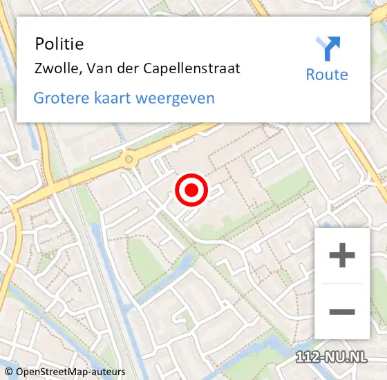 Locatie op kaart van de 112 melding: Politie Zwolle, Van der Capellenstraat op 14 september 2023 16:28