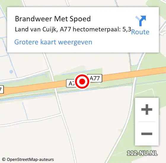 Locatie op kaart van de 112 melding: Brandweer Met Spoed Naar Land van Cuijk, A77 hectometerpaal: 5,3 op 14 september 2023 17:20