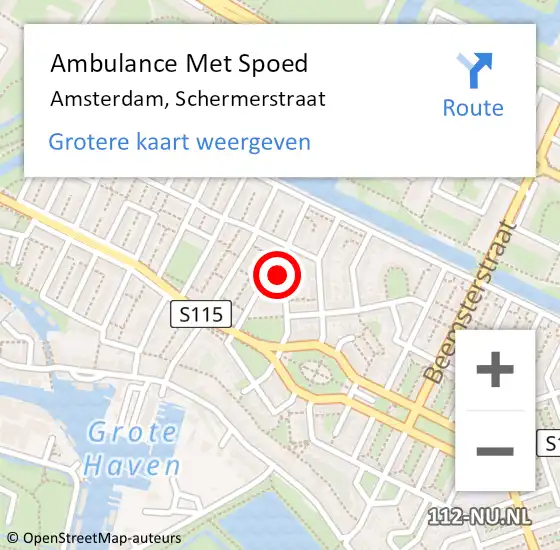 Locatie op kaart van de 112 melding: Ambulance Met Spoed Naar Amsterdam, Schermerstraat op 14 september 2023 20:50