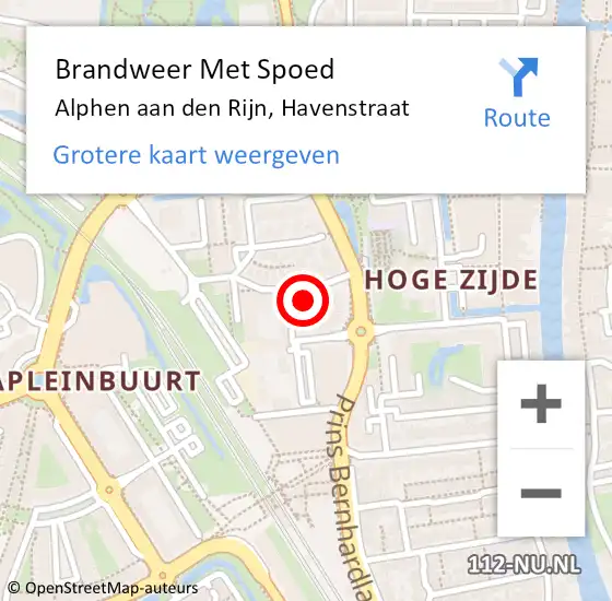 Locatie op kaart van de 112 melding: Brandweer Met Spoed Naar Alphen aan den Rijn, Havenstraat op 14 september 2023 21:55