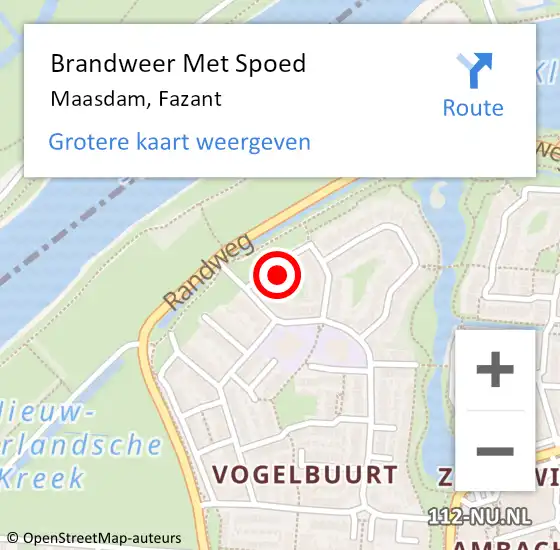 Locatie op kaart van de 112 melding: Brandweer Met Spoed Naar Maasdam, Fazant op 14 september 2023 22:44