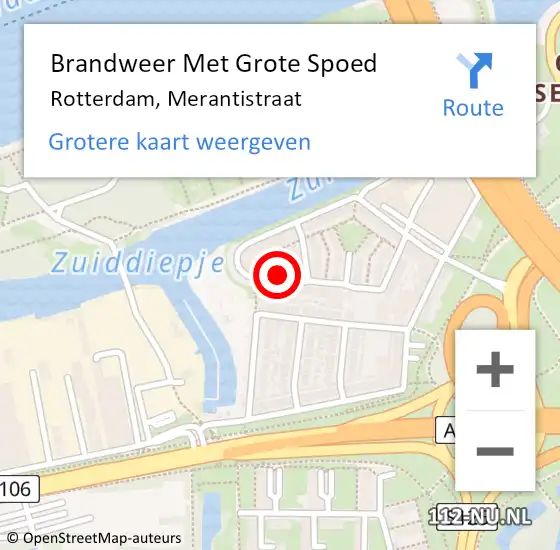 Locatie op kaart van de 112 melding: Brandweer Met Grote Spoed Naar Rotterdam, Merantistraat op 14 september 2023 23:34