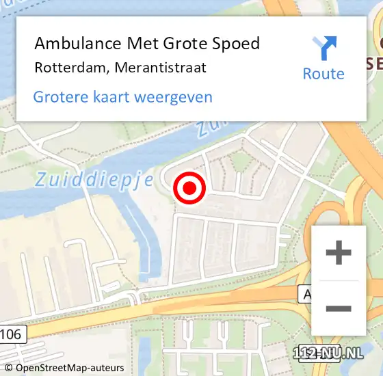 Locatie op kaart van de 112 melding: Ambulance Met Grote Spoed Naar Rotterdam, Merantistraat op 14 september 2023 23:34