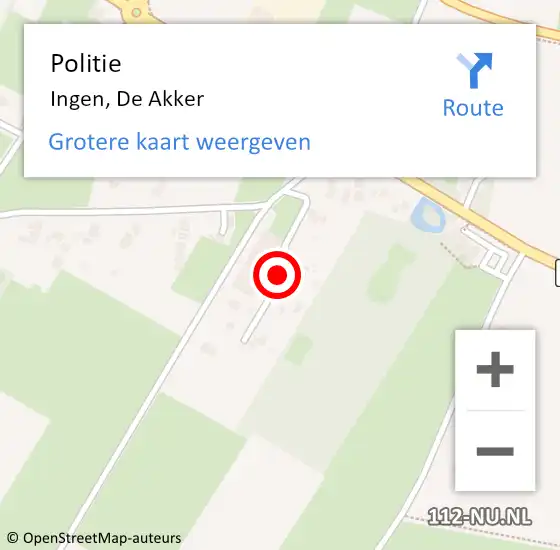 Locatie op kaart van de 112 melding: Politie Ingen, De Akker op 15 september 2023 09:15