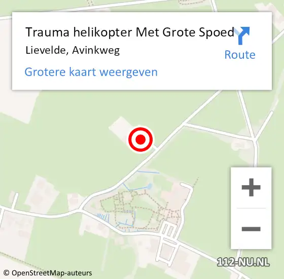 Locatie op kaart van de 112 melding: Trauma helikopter Met Grote Spoed Naar Lievelde, Avinkweg op 15 september 2023 09:58