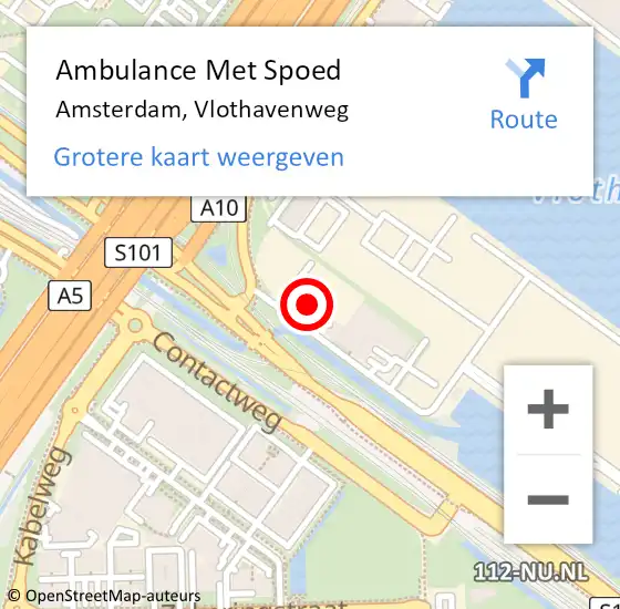 Locatie op kaart van de 112 melding: Ambulance Met Spoed Naar Amsterdam, Vlothavenweg op 15 september 2023 10:07
