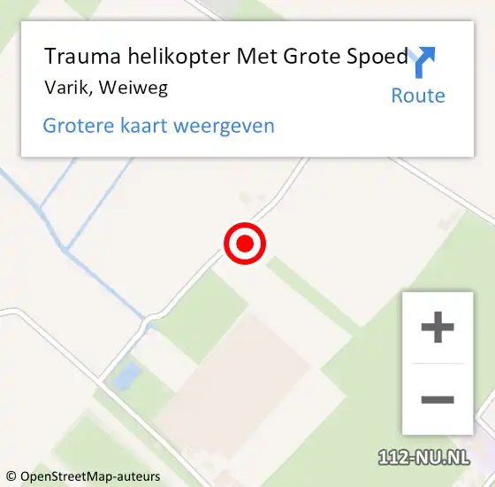 Locatie op kaart van de 112 melding: Trauma helikopter Met Grote Spoed Naar Varik, Weiweg op 15 september 2023 10:12