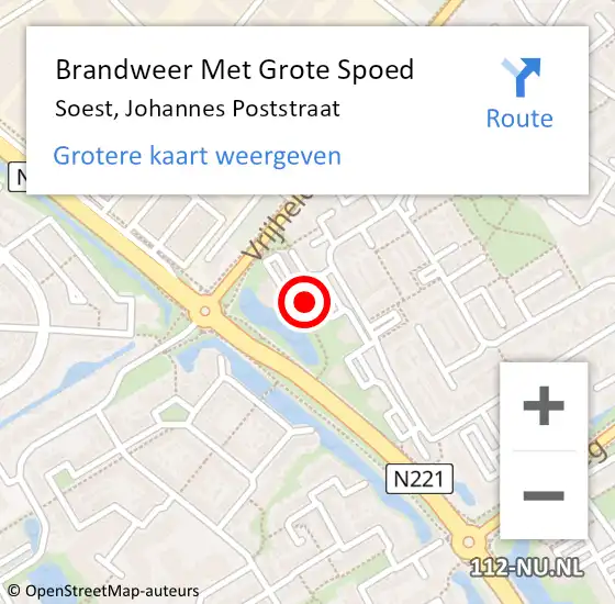 Locatie op kaart van de 112 melding: Brandweer Met Grote Spoed Naar Soest, Johannes Poststraat op 15 september 2023 11:00