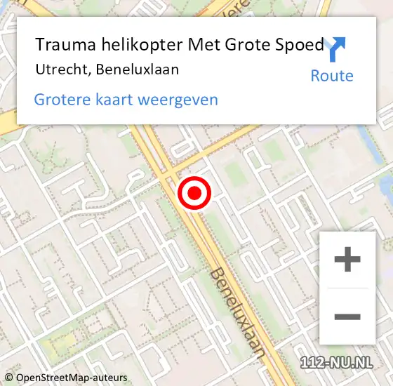Locatie op kaart van de 112 melding: Trauma helikopter Met Grote Spoed Naar Utrecht, Beneluxlaan op 15 september 2023 12:23