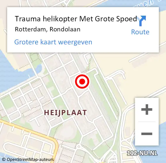Locatie op kaart van de 112 melding: Trauma helikopter Met Grote Spoed Naar Rotterdam, Rondolaan op 15 september 2023 14:20