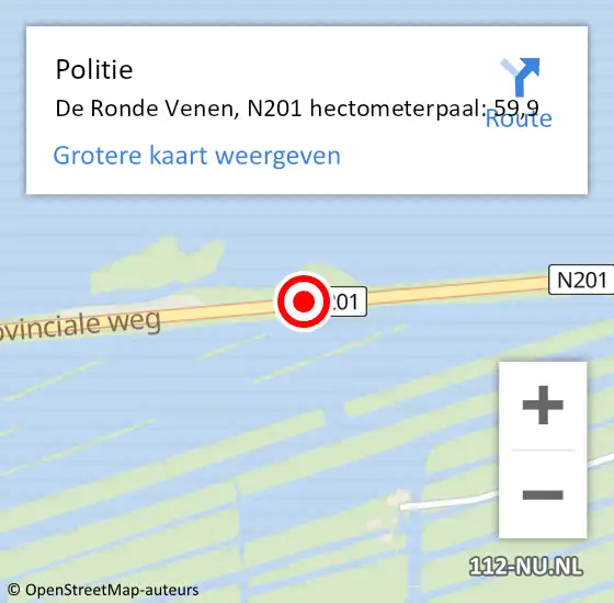 Locatie op kaart van de 112 melding: Politie De Ronde Venen, N201 hectometerpaal: 59,9 op 15 september 2023 15:04