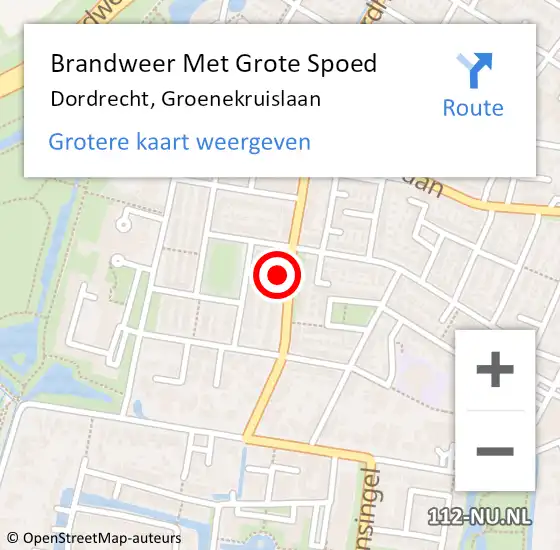 Locatie op kaart van de 112 melding: Brandweer Met Grote Spoed Naar Dordrecht, Groenekruislaan op 15 september 2023 15:11