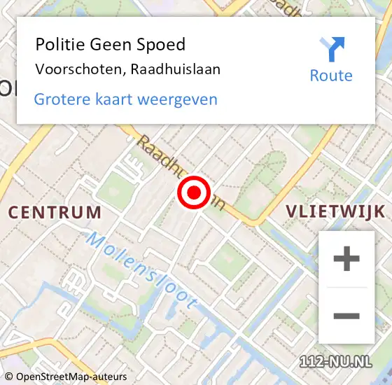 Locatie op kaart van de 112 melding: Politie Geen Spoed Naar Voorschoten, Raadhuislaan op 15 september 2023 16:17
