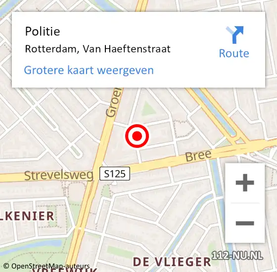 Locatie op kaart van de 112 melding: Politie Rotterdam, Van Haeftenstraat op 15 september 2023 16:35