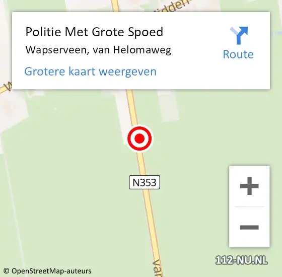 Locatie op kaart van de 112 melding: Politie Met Grote Spoed Naar Wapserveen, van Helomaweg op 15 september 2023 17:12