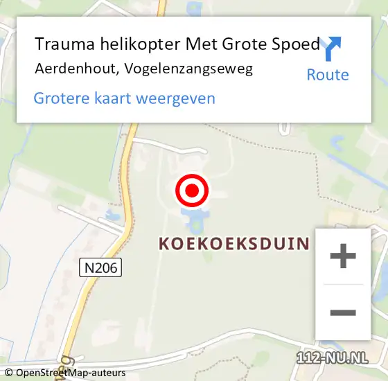 Locatie op kaart van de 112 melding: Trauma helikopter Met Grote Spoed Naar Aerdenhout, Vogelenzangseweg op 15 september 2023 17:14