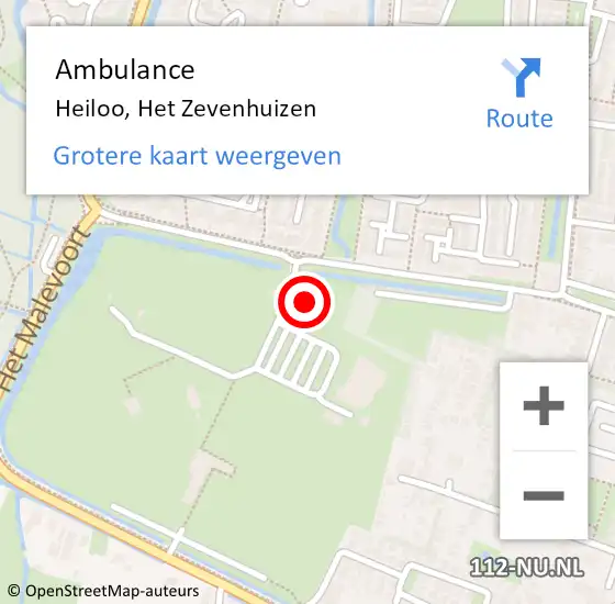Locatie op kaart van de 112 melding: Ambulance Heiloo, Het Zevenhuizen op 15 september 2023 17:44