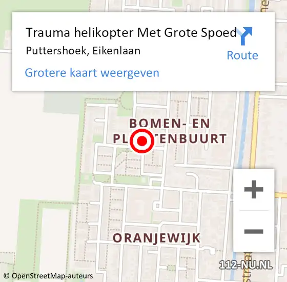 Locatie op kaart van de 112 melding: Trauma helikopter Met Grote Spoed Naar Puttershoek, Eikenlaan op 15 september 2023 18:26