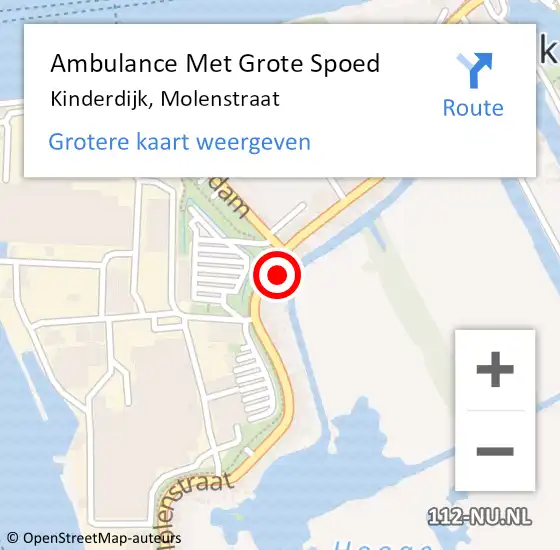 Locatie op kaart van de 112 melding: Ambulance Met Grote Spoed Naar Kinderdijk, Molenstraat op 15 september 2023 18:32