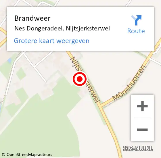 Locatie op kaart van de 112 melding: Brandweer Nes Dongeradeel, Nijtsjerksterwei op 15 september 2023 19:53