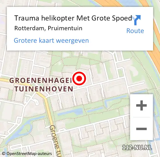 Locatie op kaart van de 112 melding: Trauma helikopter Met Grote Spoed Naar Rotterdam, Pruimentuin op 15 september 2023 20:27