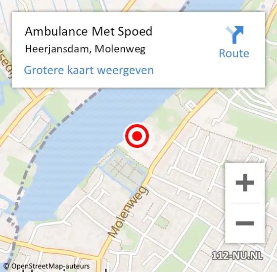 Locatie op kaart van de 112 melding: Ambulance Met Spoed Naar Heerjansdam, Molenweg op 15 september 2023 22:35