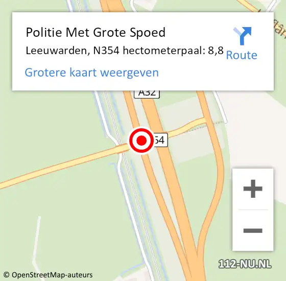 Locatie op kaart van de 112 melding: Politie Met Grote Spoed Naar Leeuwarden, N354 hectometerpaal: 8,8 op 15 september 2023 23:08