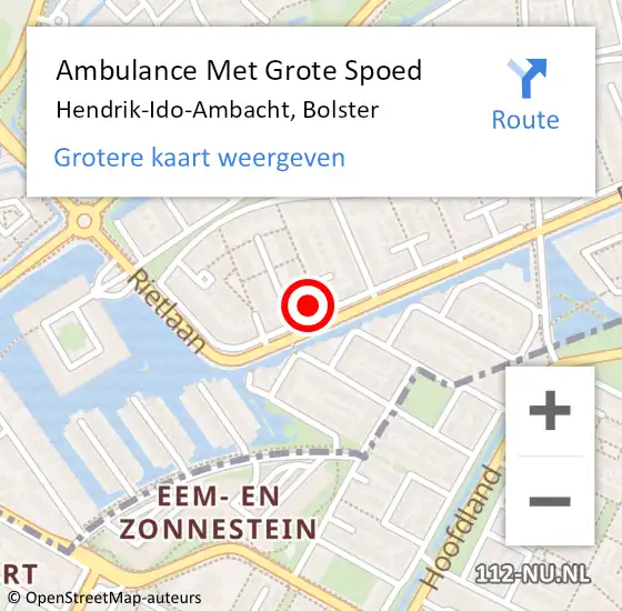 Locatie op kaart van de 112 melding: Ambulance Met Grote Spoed Naar Hendrik-Ido-Ambacht, Bolster op 15 september 2023 23:56