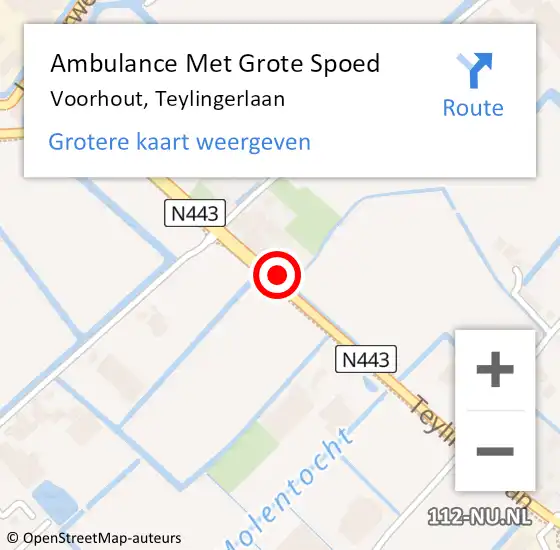 Locatie op kaart van de 112 melding: Ambulance Met Grote Spoed Naar Voorhout, Teylingerlaan op 16 september 2023 00:22