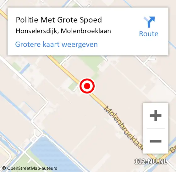 Locatie op kaart van de 112 melding: Politie Met Grote Spoed Naar Honselersdijk, Molenbroeklaan op 16 september 2023 01:24