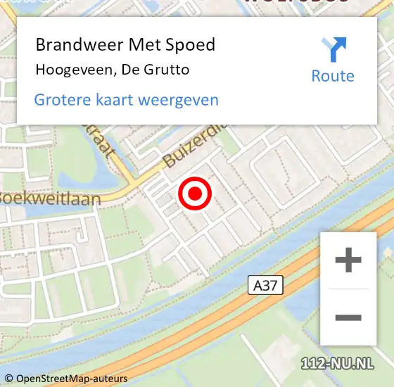 Locatie op kaart van de 112 melding: Brandweer Met Spoed Naar Hoogeveen, De Grutto op 16 september 2023 01:52