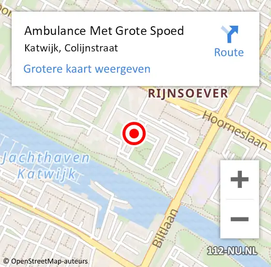 Locatie op kaart van de 112 melding: Ambulance Met Grote Spoed Naar Katwijk, Colijnstraat op 16 september 2023 03:37