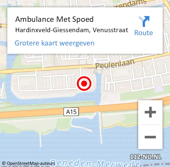 Locatie op kaart van de 112 melding: Ambulance Met Spoed Naar Hardinxveld-Giessendam, Venusstraat op 16 september 2023 04:28