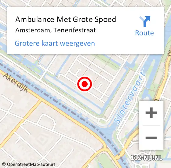 Locatie op kaart van de 112 melding: Ambulance Met Grote Spoed Naar Amsterdam, Tenerifestraat op 16 september 2023 07:33