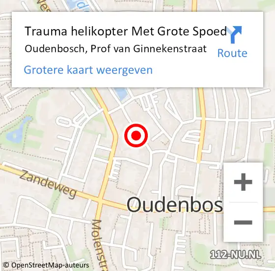 Locatie op kaart van de 112 melding: Trauma helikopter Met Grote Spoed Naar Oudenbosch, Prof van Ginnekenstraat op 16 september 2023 08:48