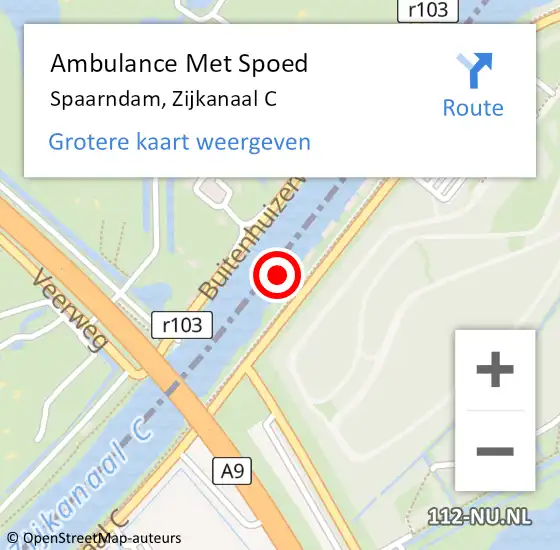 Locatie op kaart van de 112 melding: Ambulance Met Spoed Naar Spaarndam, Zijkanaal C op 16 september 2023 11:23