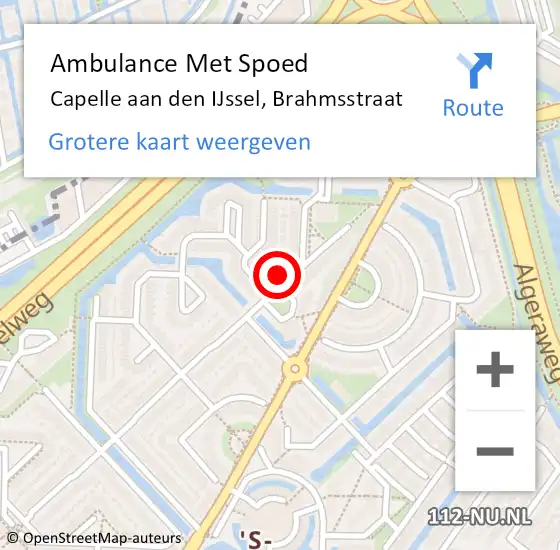 Locatie op kaart van de 112 melding: Ambulance Met Spoed Naar Capelle aan den IJssel, Brahmsstraat op 16 september 2023 11:45