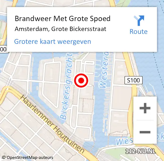 Locatie op kaart van de 112 melding: Brandweer Met Grote Spoed Naar Amsterdam, Grote Bickersstraat op 16 september 2023 13:08