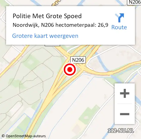 Locatie op kaart van de 112 melding: Politie Met Grote Spoed Naar Noordwijk, N206 hectometerpaal: 26,9 op 16 september 2023 14:58