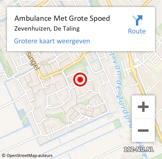 Locatie op kaart van de 112 melding: Ambulance Met Grote Spoed Naar Zevenhuizen, De Taling op 16 september 2023 15:10