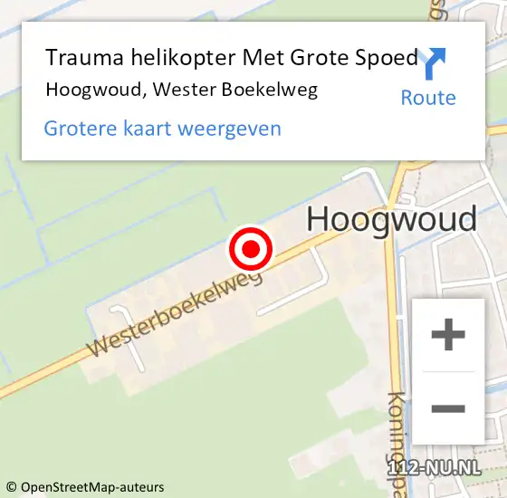 Locatie op kaart van de 112 melding: Trauma helikopter Met Grote Spoed Naar Hoogwoud, Wester Boekelweg op 16 september 2023 18:05