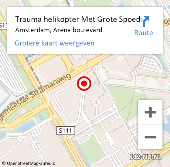 Locatie op kaart van de 112 melding: Trauma helikopter Met Grote Spoed Naar Amsterdam, Arena boulevard op 16 september 2023 18:08