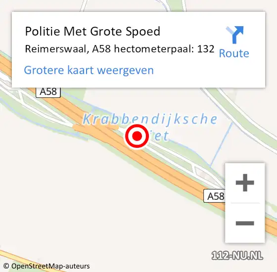 Locatie op kaart van de 112 melding: Politie Met Grote Spoed Naar Reimerswaal, A58 hectometerpaal: 132 op 16 september 2023 19:08