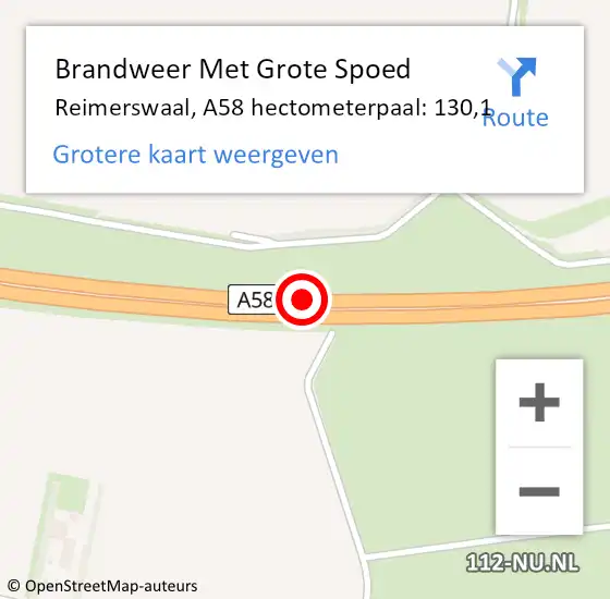 Locatie op kaart van de 112 melding: Brandweer Met Grote Spoed Naar Reimerswaal, A58 hectometerpaal: 130,1 op 16 september 2023 19:11