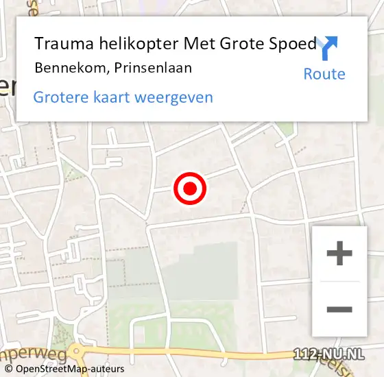 Locatie op kaart van de 112 melding: Trauma helikopter Met Grote Spoed Naar Bennekom, Prinsenlaan op 16 september 2023 21:15