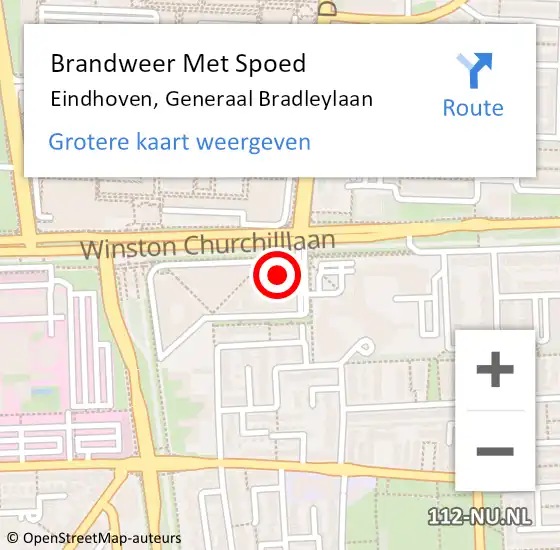 Locatie op kaart van de 112 melding: Brandweer Met Spoed Naar Eindhoven, Generaal Bradleylaan op 16 september 2023 21:28